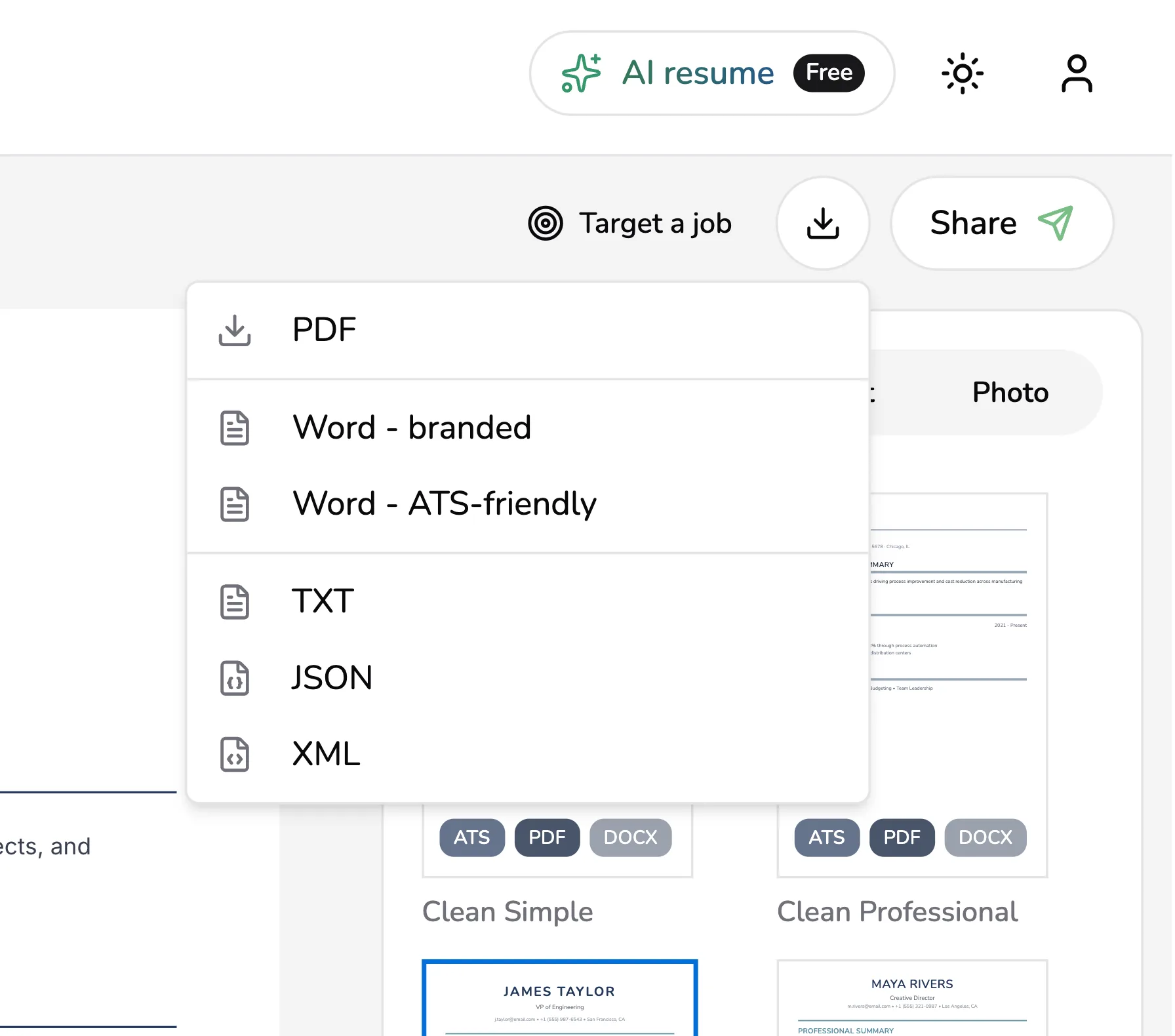 Bespree resume builder with editable resume fields and a live preview.