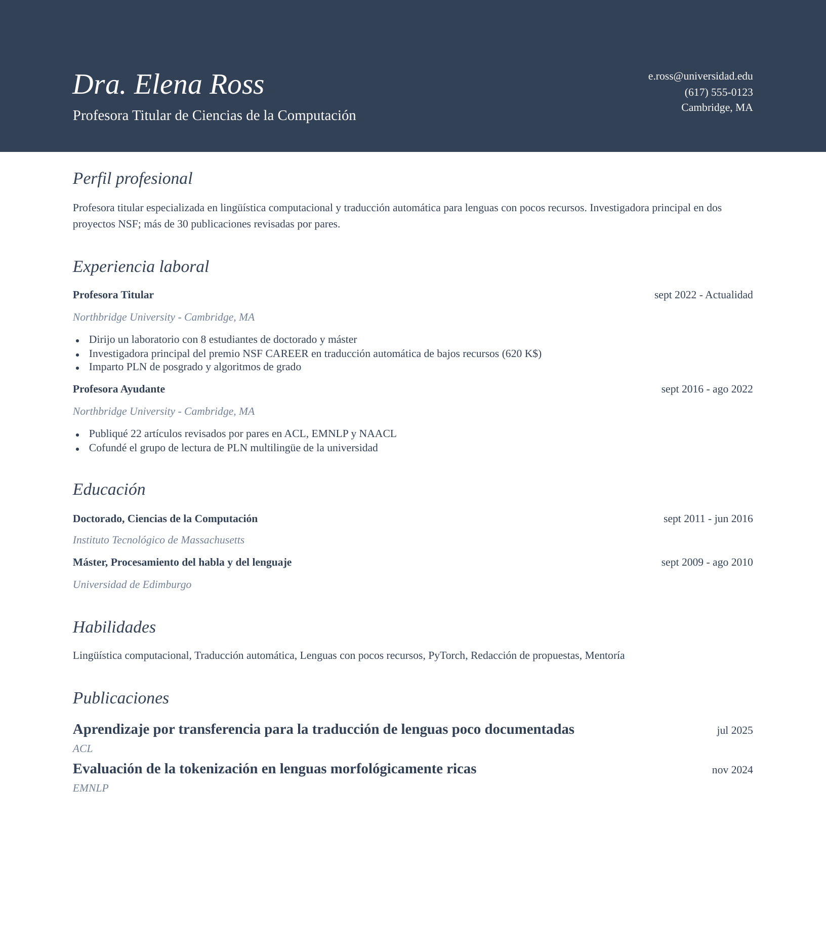 Plantilla de currículum académica