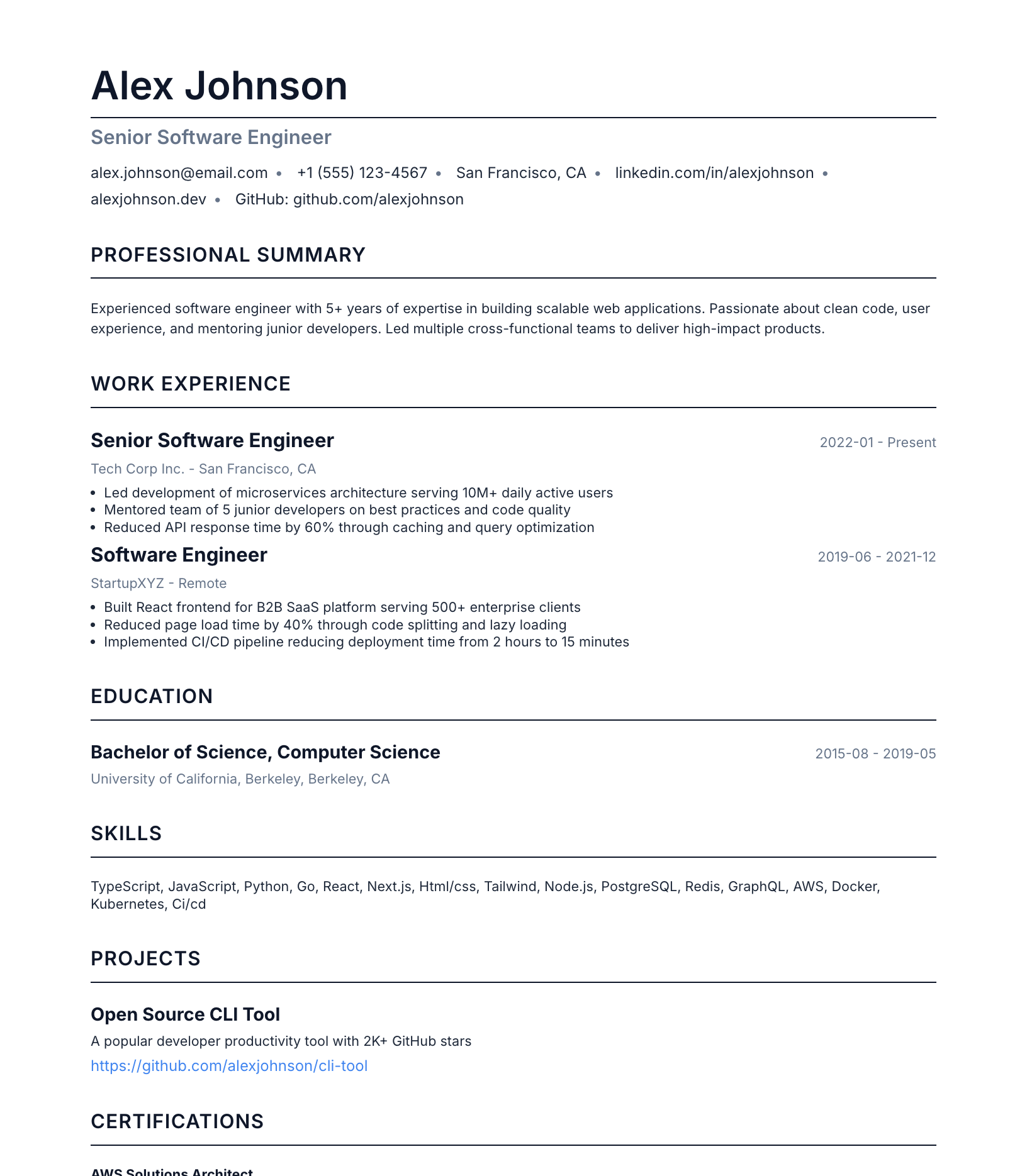 Tech Minimal resume template preview